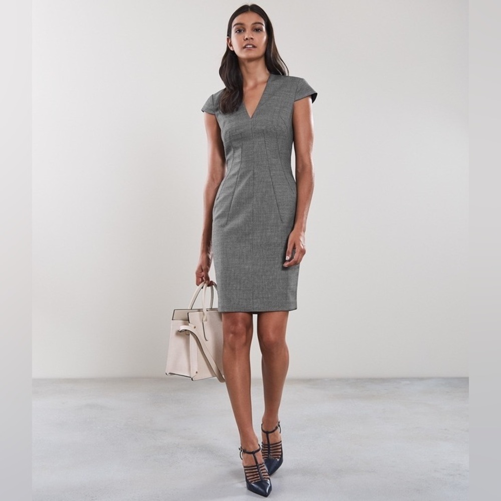 Reiss Alber V Neck Tailored Pencil Wool Stretch Dress Size 4